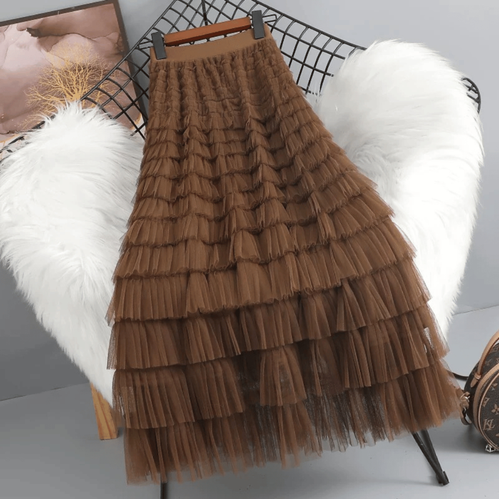 Saia de malha temperamento saia de bolo em camadas