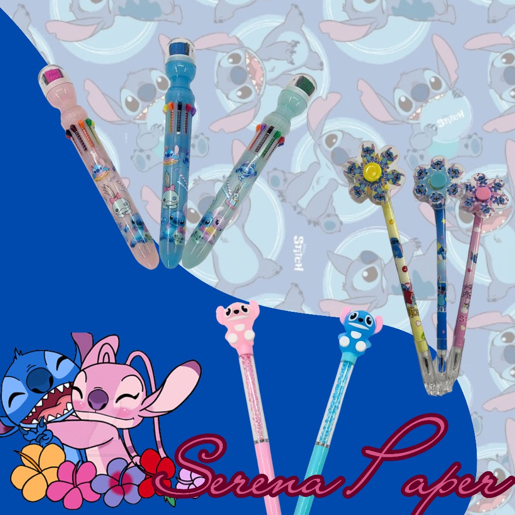 KIT PAPELARIA FOFA KAWAII STITCH (1 CANETA MULTICORES  + 1 CANETA COM BRILHO + 1 CANETA CATA-VENTO)