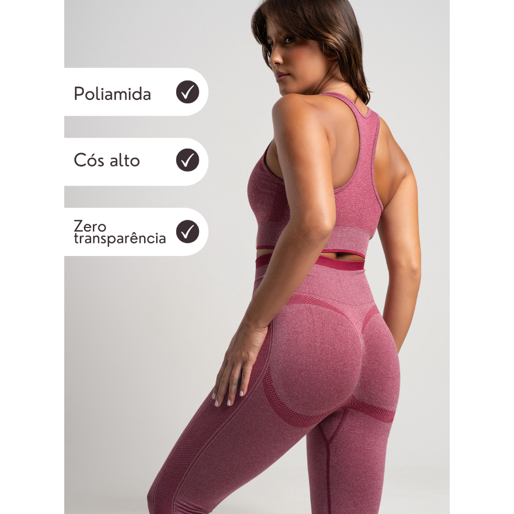 Promoção Conjunto Fitness Academia Poliamida Calça Legging Top Academia Zero Transparência Feminino