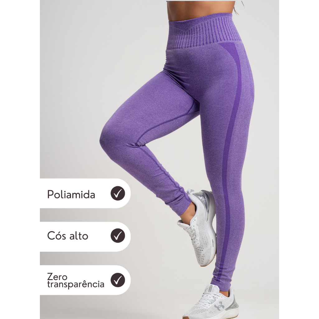 Calça Legging Fitness Sem Costura Poliamida Modela Bumbum Academia Sem Transparência Feminino