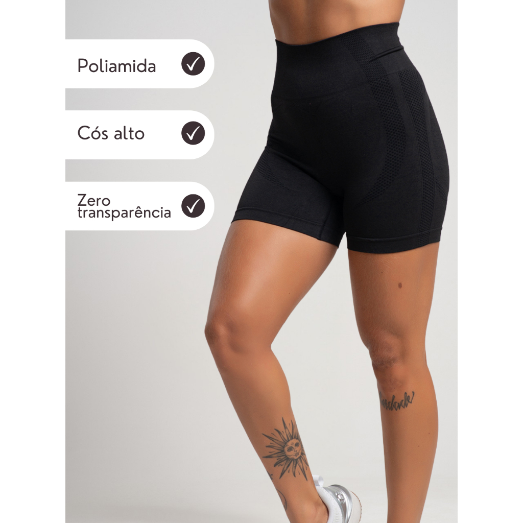 Shorts Academia Feminino Poliamida Fitness Zero Transparencia Empina Bumbum