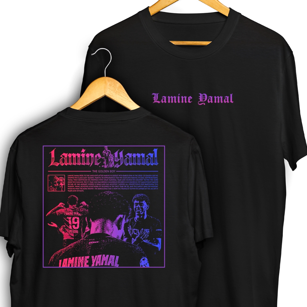 Camiseta Lamine Yamal Frente e Verso Streetwear Camisa Futebol 100% Algodão