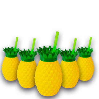 Kit Copos Formato Abacaxi Amarelo 300ml Com Canudo Festa Temática Tropical Hawai Carnaval Moana Stitch Bob Esponja em Oferta na Shopee