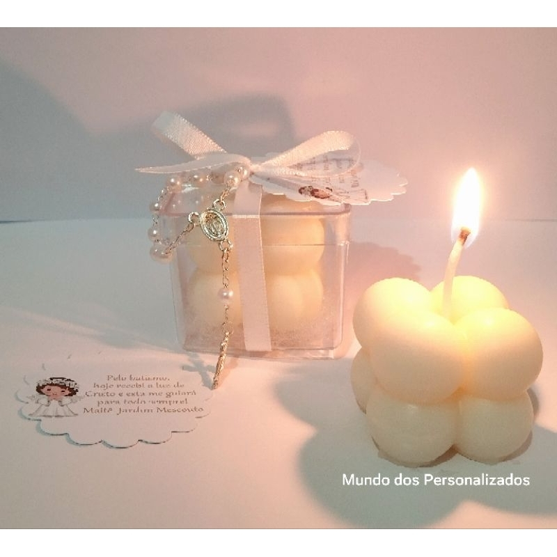 10 velas Bubble com tercinho lembrança de batizado anjinha/anjinho
