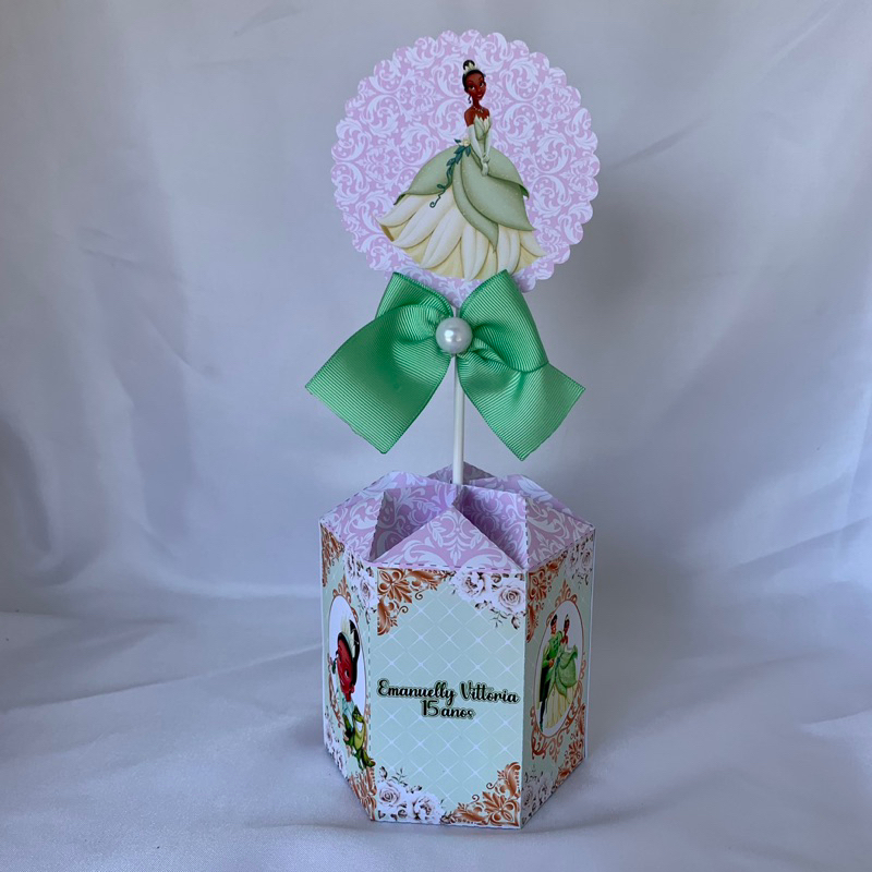 Centro de Mesa Personalizado Princesa Tiana e o Sapo - Lembrancinha Personalizada Festa Infantil decoração de Mesa PeM
