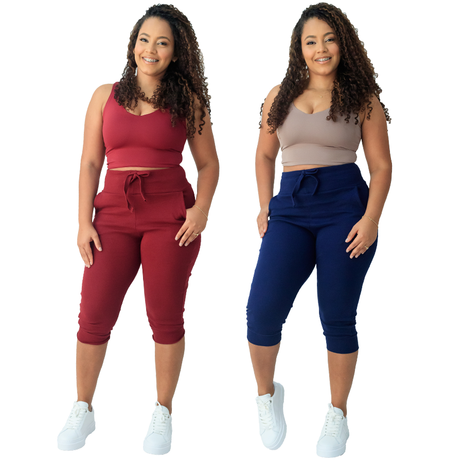 kit 2 calça capri corsario feminina com elastano cintura alta confortavel em Oferta na Shopee