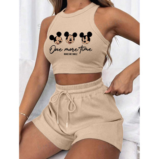 Conjunto cropped e short canelado 3D Feminino em Oferta na Shopee