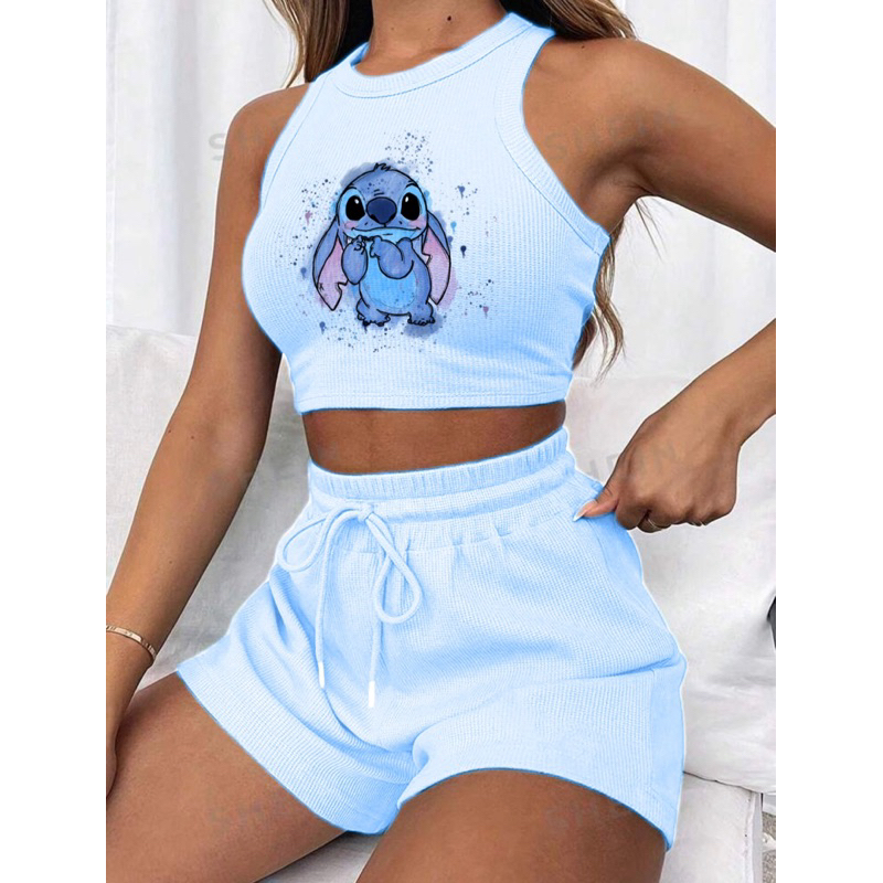 Conjunto Cropped e short canelado 3D Feminino