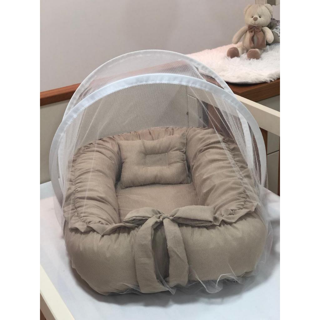 Ninho Redutor de Berço  com Babados com mosquiteiro e Travesseiro 100% Poliéster Meninos e Meninas