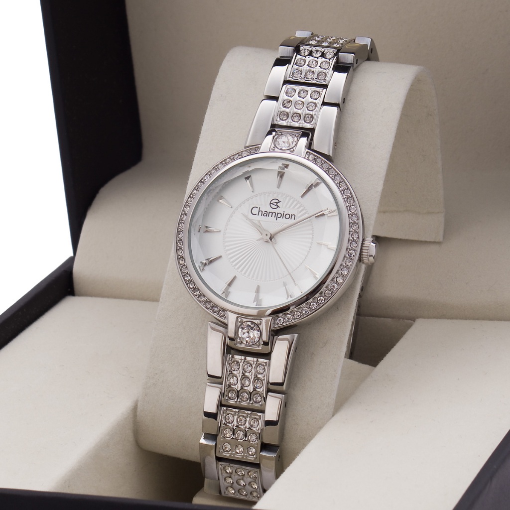 Relógio Prata Feminino Champion Original Prateado Cristal Presente Mulher CF25054Q