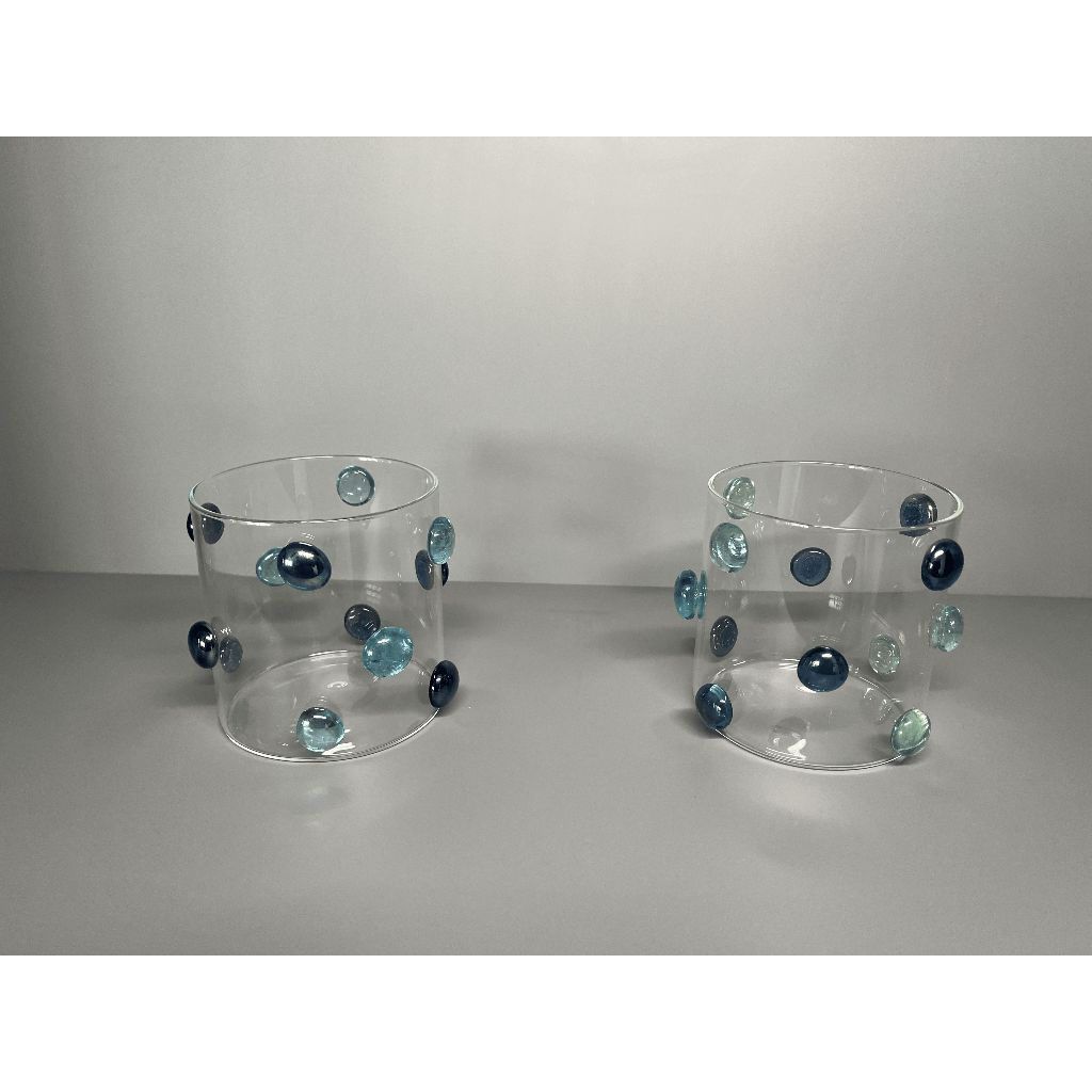 Potes de Vidro Decorado com Gemas Coloridas 600 ml  2 unidades Cachepot Vaso Porta Vela