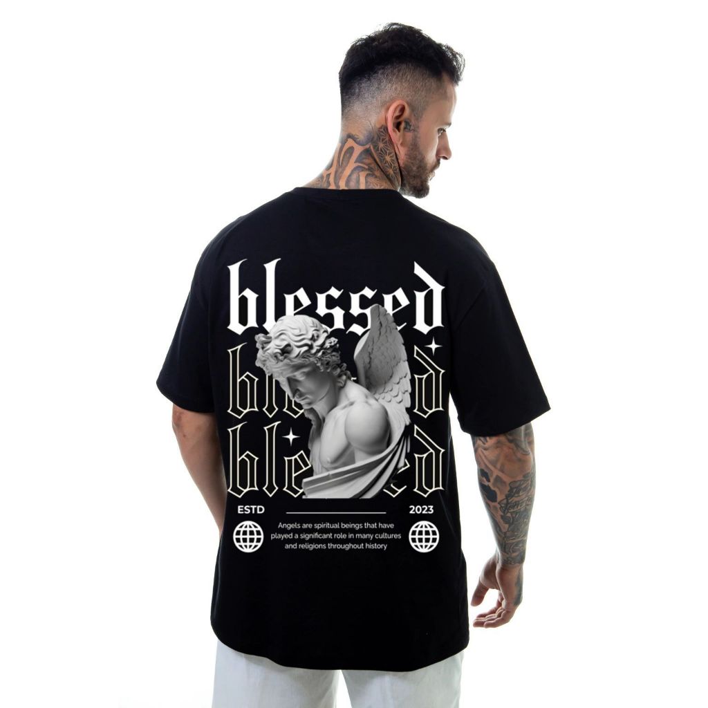Camiseta oversized estampada Blessed super confortável tendencia 100%algodão masculina