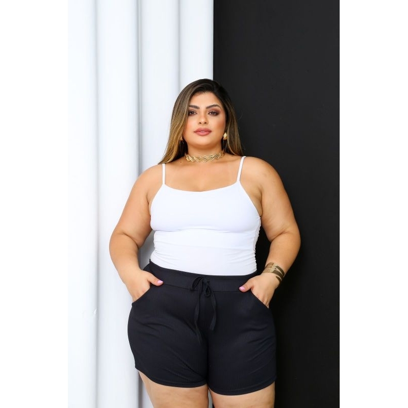 Shorts Canelado Curve Plus Moda Feminina/Shorts Canelado