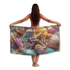 Canga Pareô Personalizada Saída de Praia com Nome - Tema Conchas - 145 x 90cm