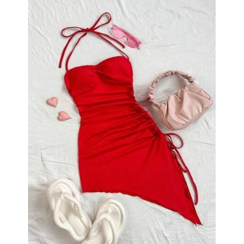 Vestido Curto Assimétrico Com Fenda e Regulador Lateral em Oferta na Shopee