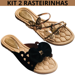 Kit 2 Sandália Rasteirinha Feminina Rasteira Confortável Tendência com Strass e Brilho em Oferta na Shopee