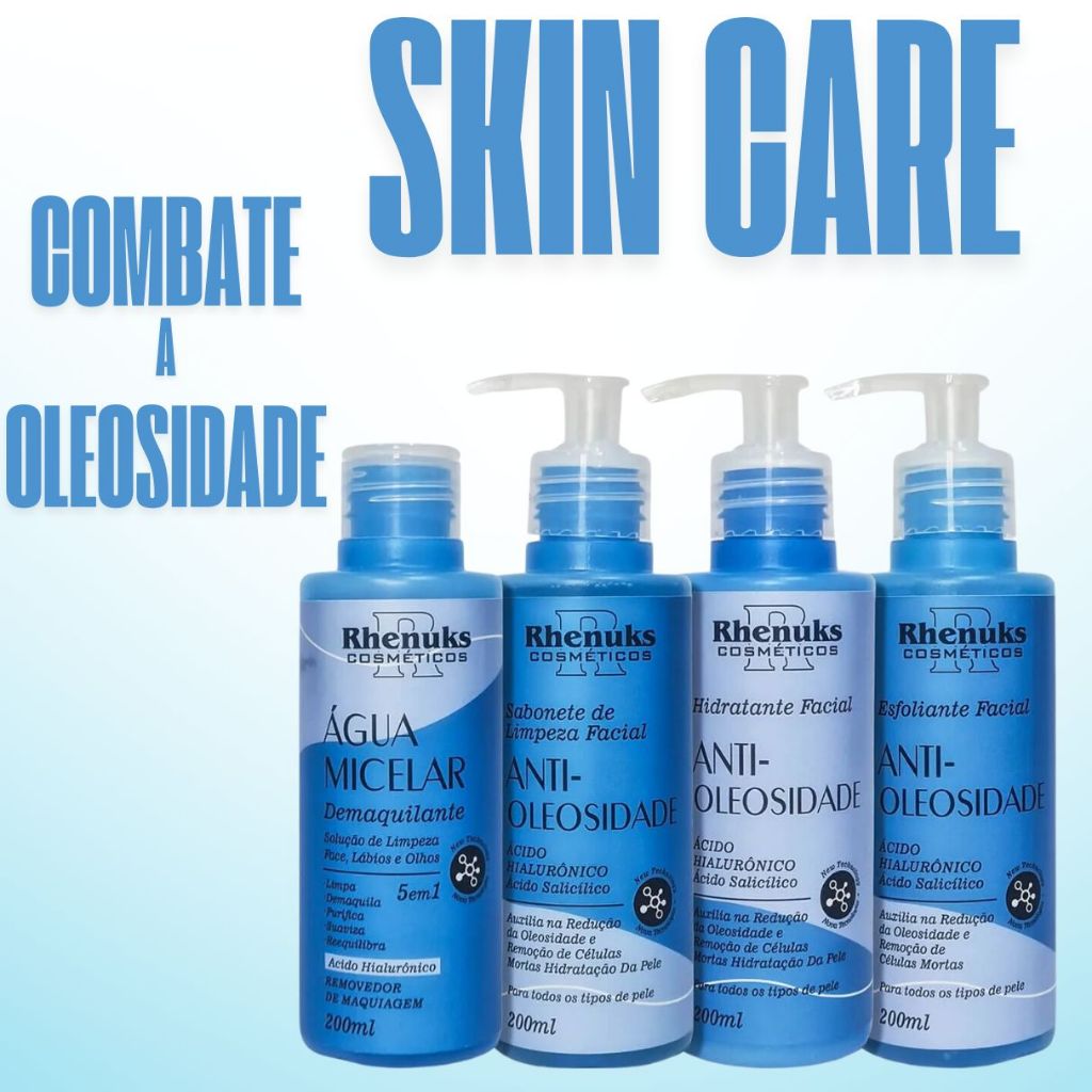 Kit Skin Care Ant Oleosidade Limpeza Facial Sabonete Hidratante Esfoliante 4 Itens Todo Tipo De Pele