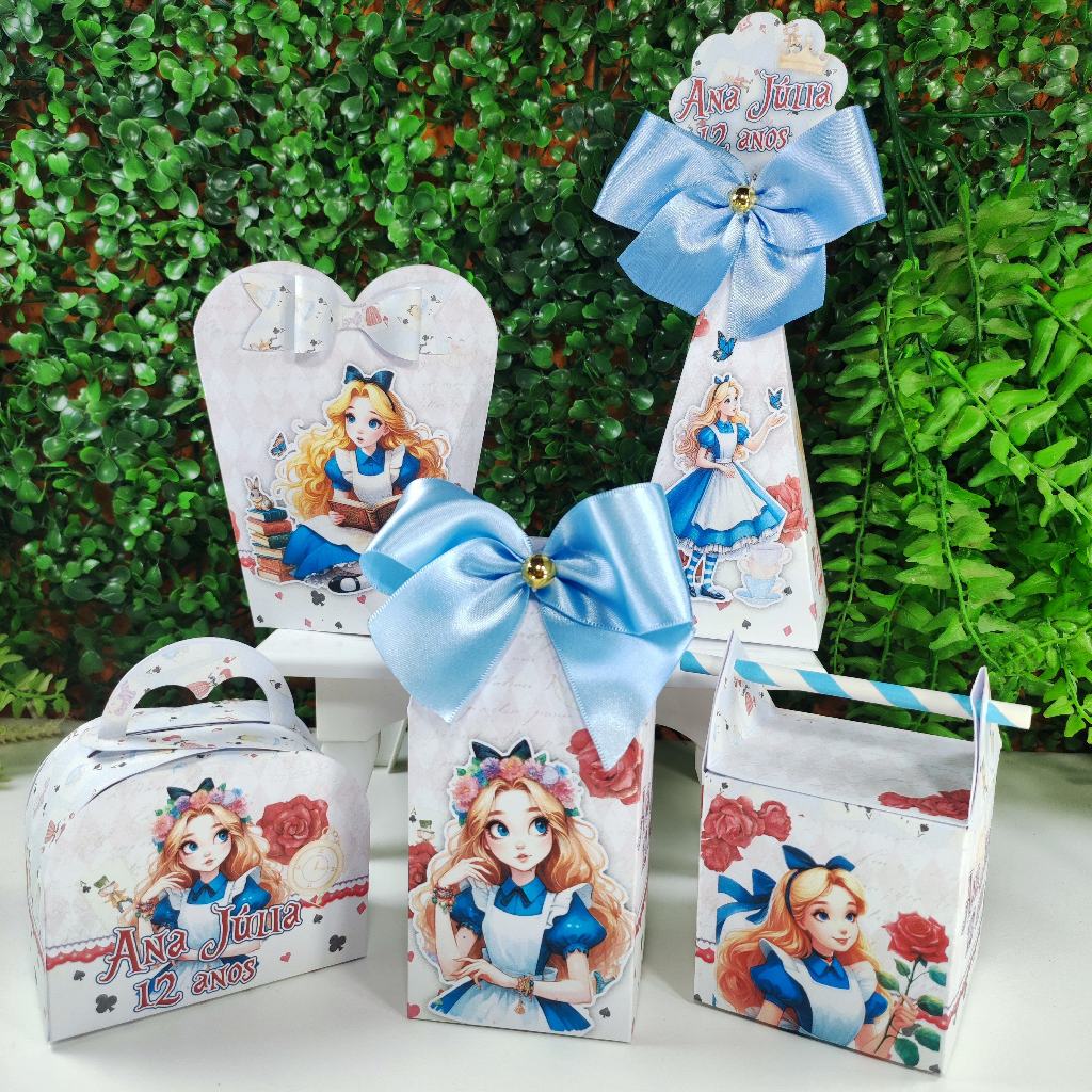 Caixinhas Personalizada Alice no pais da maravilhas  Lembrancinha Kit Festa Pegue e Monte