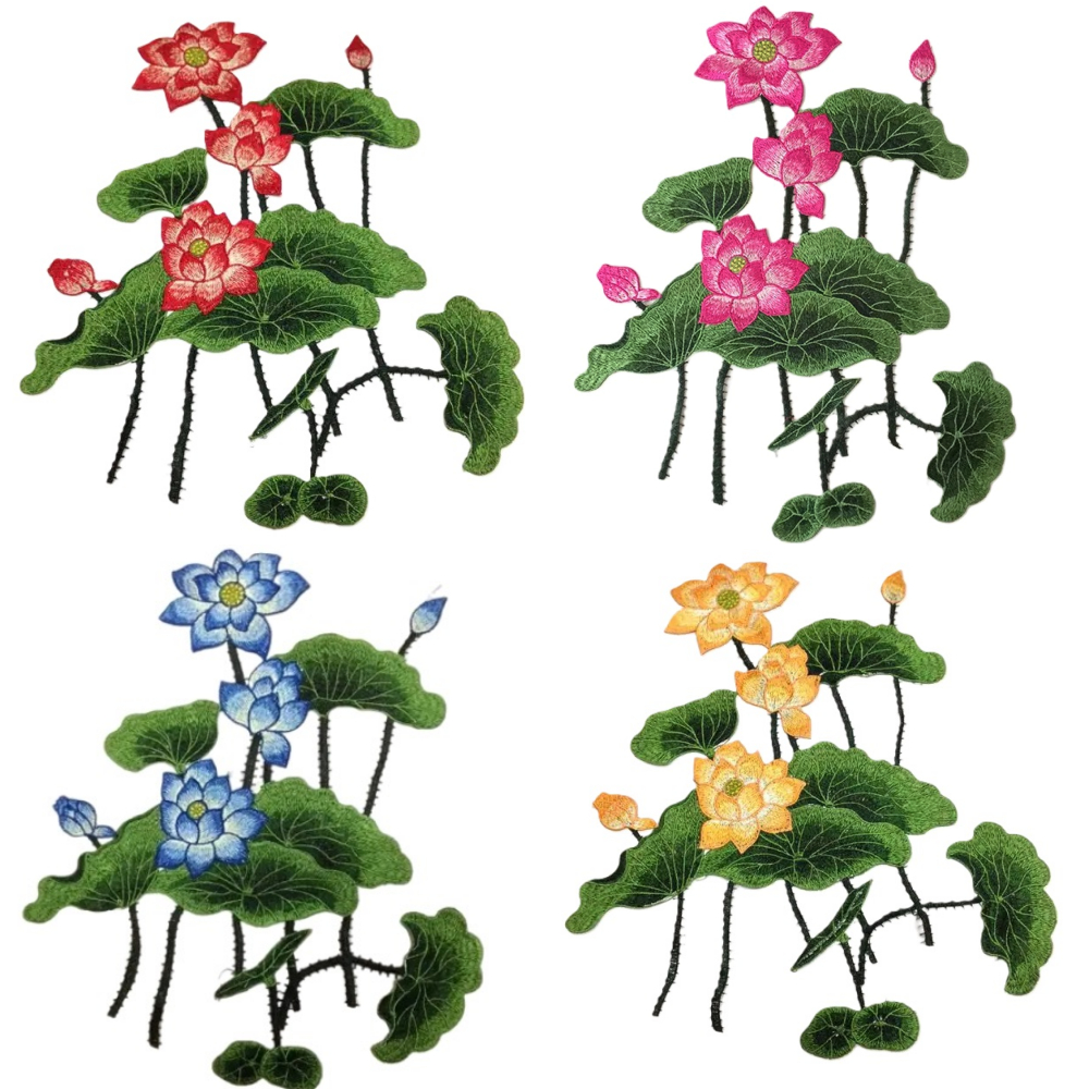 Patch Bordado Flor De Lótus Aplique para Costura Roupas Artesanato Figurinos Decoração