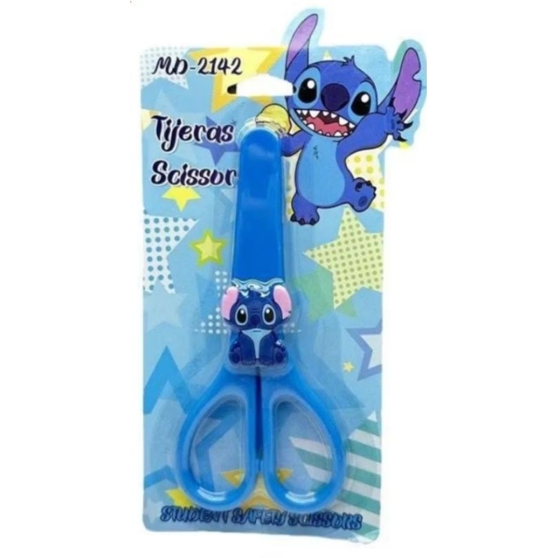 Tesoura Infantil Personagem Stitch & Lilo Filme Desenho Animado Papelaria Fofa Kawaii na cor Azul