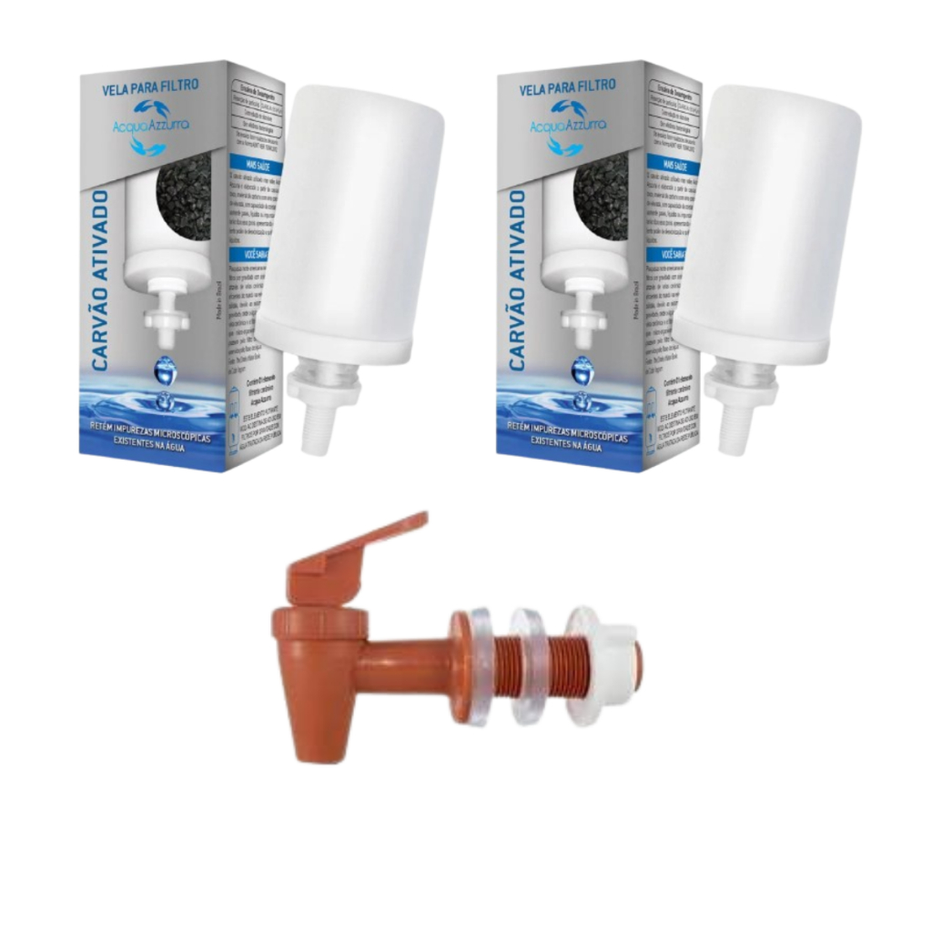 Kit 2 Velas Filtro de Barro Carvão Ativado + 1 Torneira Toque Marrom em Oferta na Shopee