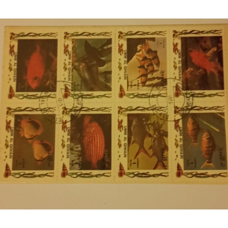 Filatelia Estrangeira Lote com Selos Estrangeiros Emirados Árabe Lote de Selos Fauna Peixes 1972 Umm Al Qiwain