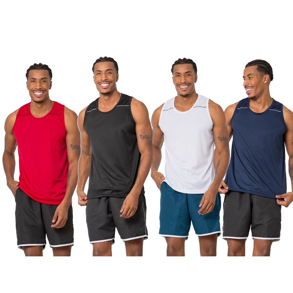 KIT COM 4 REGATA MASCULINA DRYFIT LISA CONFORTAVEL E LEVE PARA TREINO CORRIDA CAMISETA PARA ACADEMIA