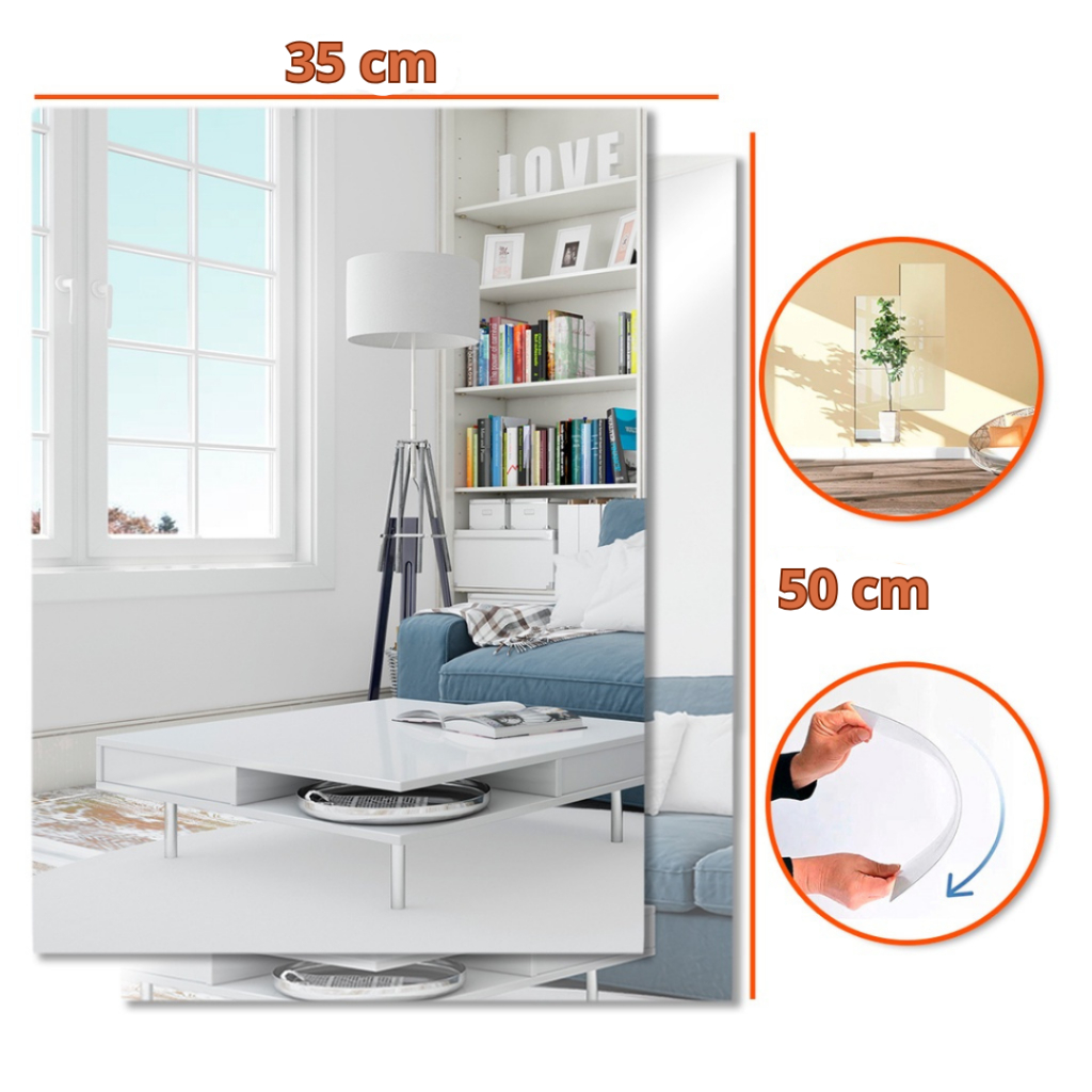 Kit 2 Espelhos Decorativo 50x35cm Retangular Com Adesivo Auto Colante Acrílico Top Envio Rápido em Oferta na Shopee