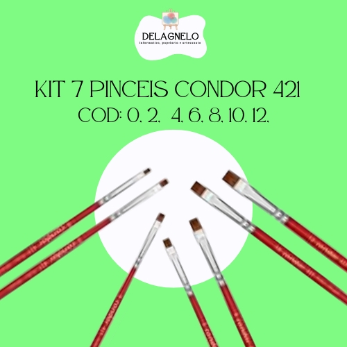 Kit com 7 Pinceis Condor Série 421 Chato Curto: Modelos: 0/2/4/6/8/10/12