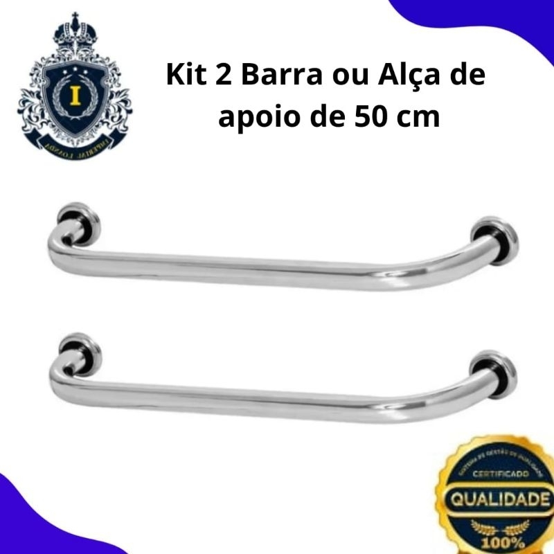 kit 2 barras Alça Apoio Segurança Alumínio Acessibilidade Idosos Corrimão 50 cm + kit instalação