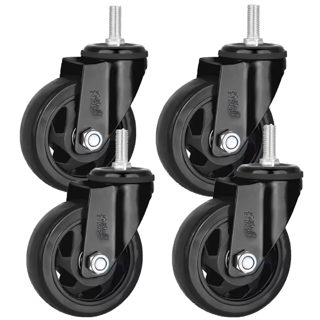 Kit 4 Rodizio Para Moveis Pesados Com Espiga Rodinhas Roda Grande 3" Polegadas  Reforçada 75mm Rrj