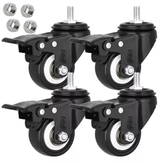 Kit 4 Rodinha Para Moveis Rodízio Roda  Giratoria com Parafuso Espiga Trava 1,5" Borracha PVC RRJ em Oferta na Shopee