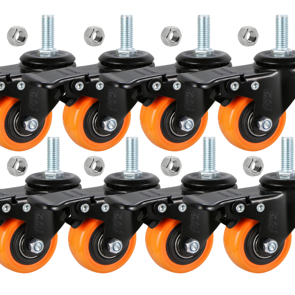 Kit 8 Rodinha Para Moveis Rodízio Roda  Giratoria com Parafuso Espiga Trava 1,5" Borracha PVC RRJ