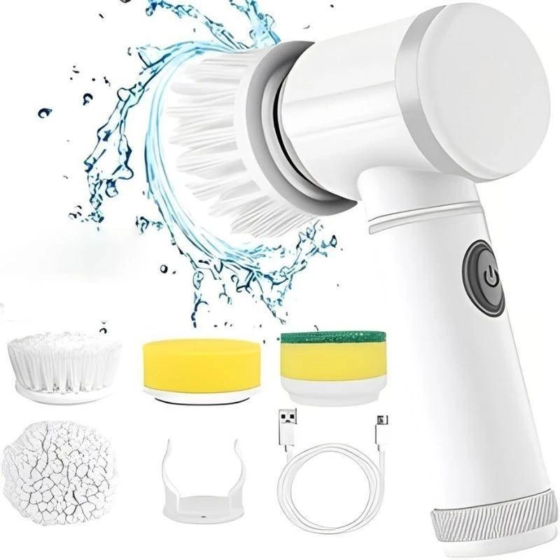 Escova Elétrica de Limpeza 5 em 1 Sem Fio Limpador Multiuso Prático Com Mais Duas Cabeças de Escova