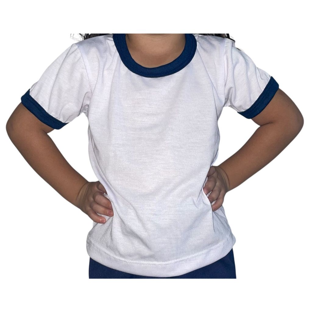 KIT COM 3 CAMISAS PARA UNIFORME ESCOLAR GOLA E PUNHO COLORIDO em Oferta na Shopee