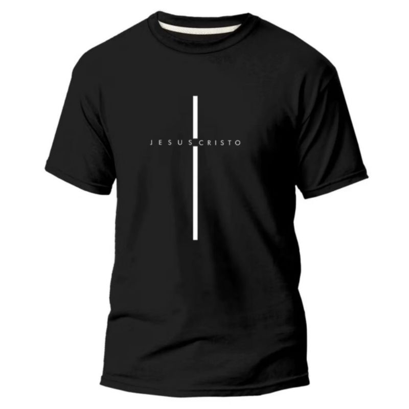 Camiseta Masculina Camisa Estampada Jesus Cristo Algodão Premium Casual Básica Religiosa Católica Moda Unissex Cruz