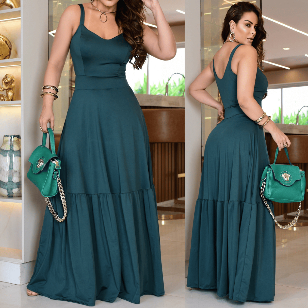 Vestido Longo Festa Madrinha Viscrolycra Elegante em Oferta na Shopee