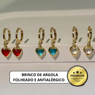 Brinco Argolinha com Pingente Coração Argola Folheado a Ouro 18k Antialérgico com Garantia Qualidade em Oferta na Shopee