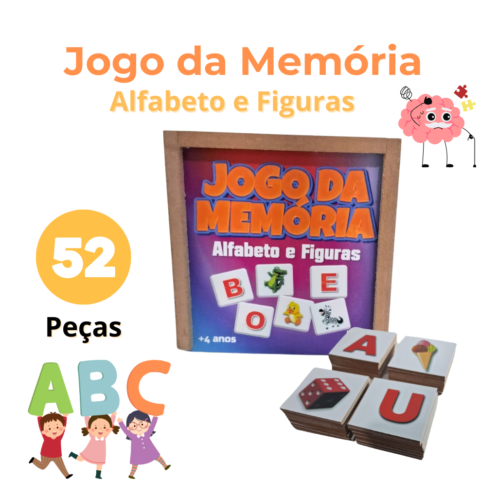 Jogo da Memória Alfabeto e Figuras Brinquedo Pedagógico Lúdico Educativo em Madeira Mdf em Oferta na Shopee