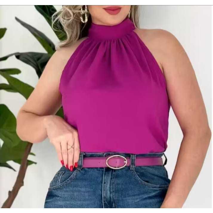 Blusa Feminina estilosa Gola Alta com amarração regata estilosa