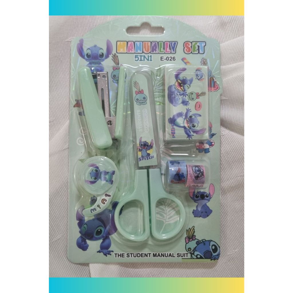 Kit Escolar Stitch | Kit Papelaria Stitch com grampeador tesoura fita adesivo | Lilo & Stitch / papelaria fofa
