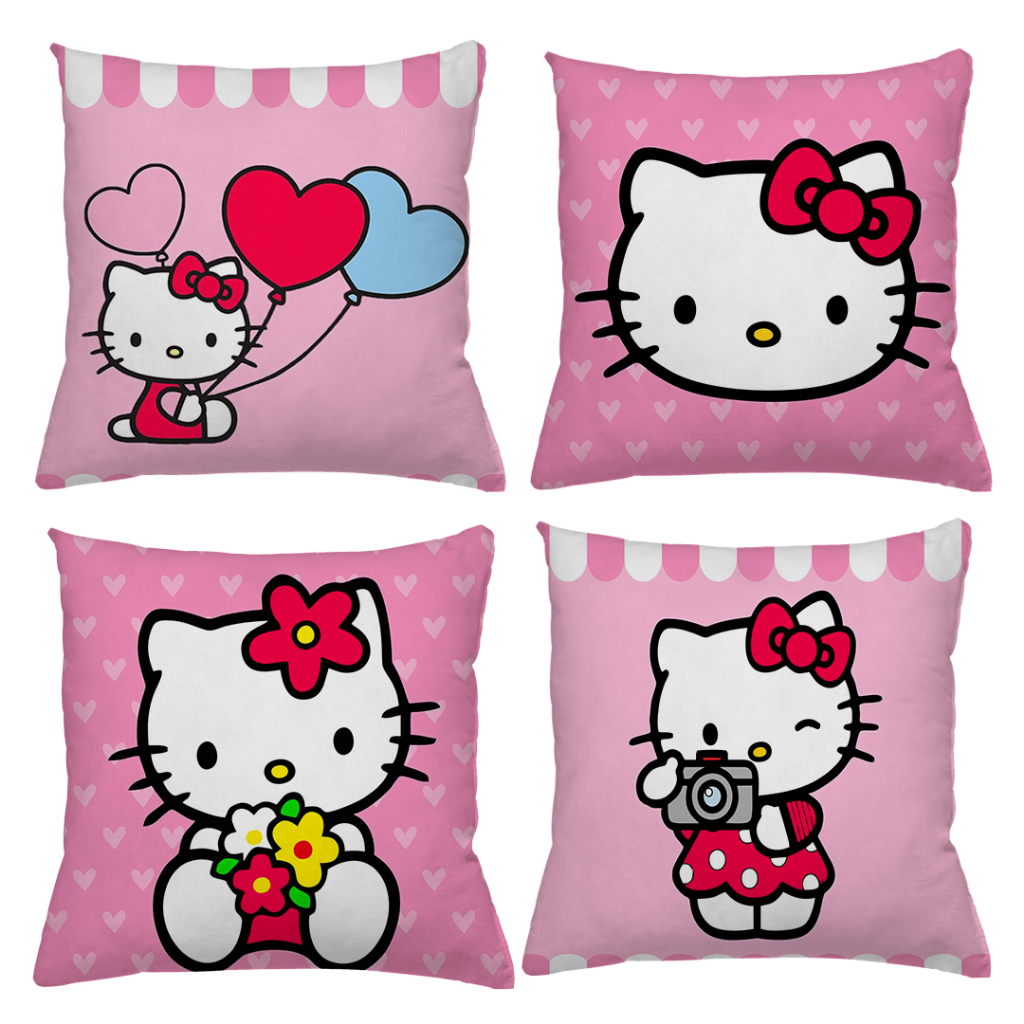 KIT 4 CAPAS DE ALMOFADAS DECORATIVAS HELLO KITTY MENINA  TAMANHO 45X45