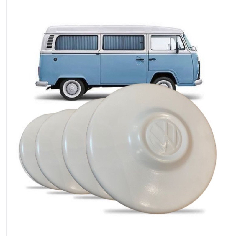 4x Calota Branca VW Metálica Kombi Fusca Brasília Variant Tl