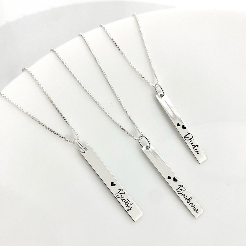 Colar Plaquinha Personalizado com Nome em Prata 925 Legítima