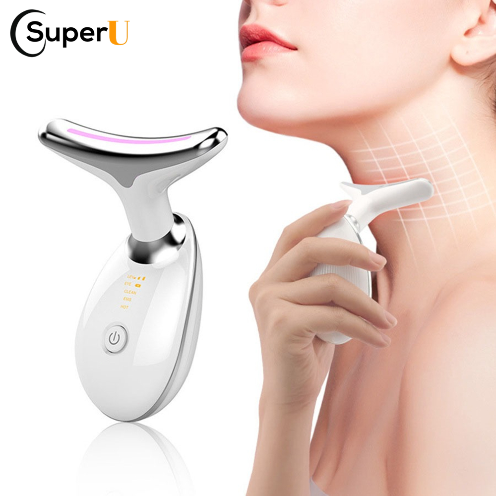 Portátil Beleza Pele Firmeza Pescoço Led Vibração Fóton Levanta A Anti-Rugas Remover Massageador SUPERU