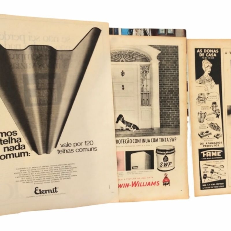 5 Anúncios Eternit, Fame, Sherwin, Kelvinator (Recortes Originais Anos 50/60)