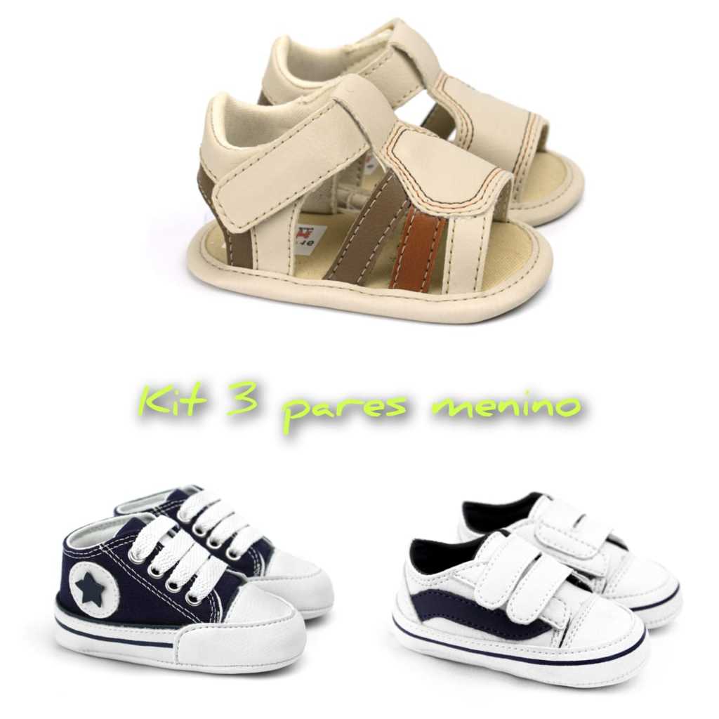 Sapatinho Bebê Menina Menino kit 3 pares infantil