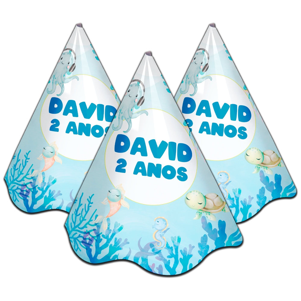 15,20,25,30,35 Chapéu Festa Aniversario Infantil Personalizado Fundo Mar Elásticos Lembrancinha Criamos Qualquer Tema