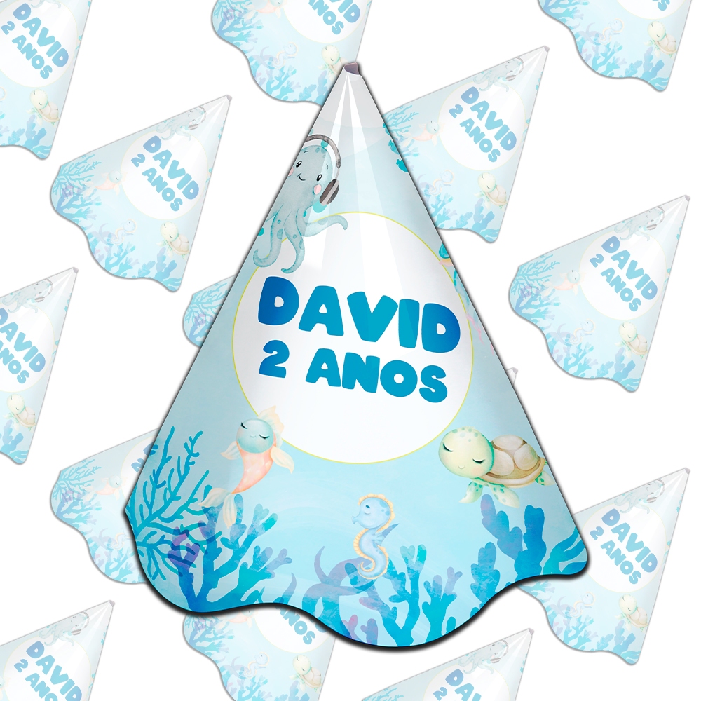 15,20,25,30,35 Kits Chapeu Aniversario Infantil Personalizado Festa Lembrancinha Fundo Mar