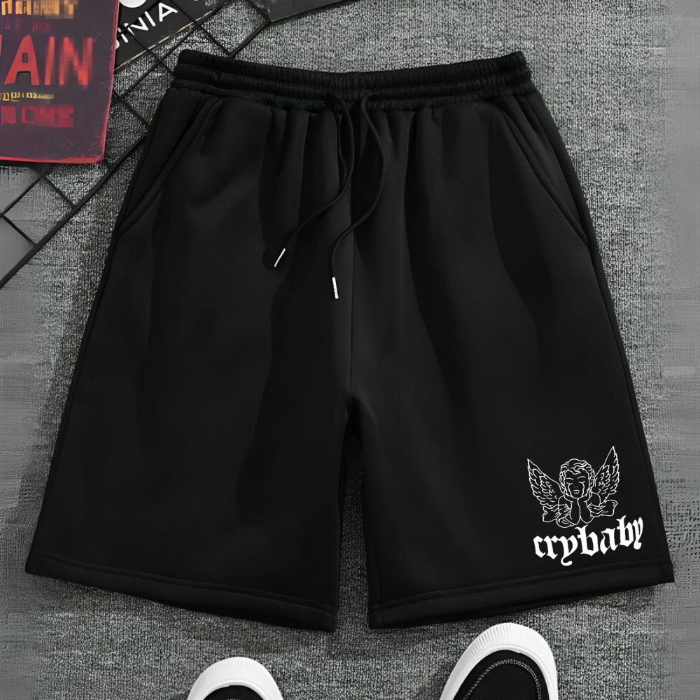 Bermuda Short Masculino Estamp Cry Baby Anjo Street Wear Modinha Moletinho Casual Confortável